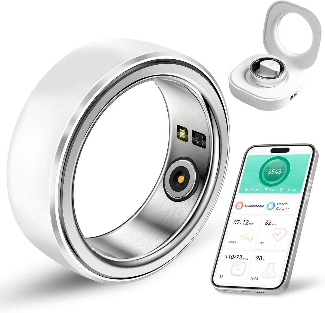 Ultra-Thin AI Smart Ring, 7-Day Battery Life, Fitness/Sleep/Stress/HR Tracker for Women&Men, No App Fee for Standard Features, iOS & Android Compatible (Silver, 10)