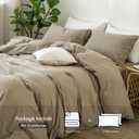 MooMee Bedding Duvet Cover Set 100% Washed Cotton Linen Like Textured Breathable Durable Soft Comfy (Solid Light Camel, King 104"x90")