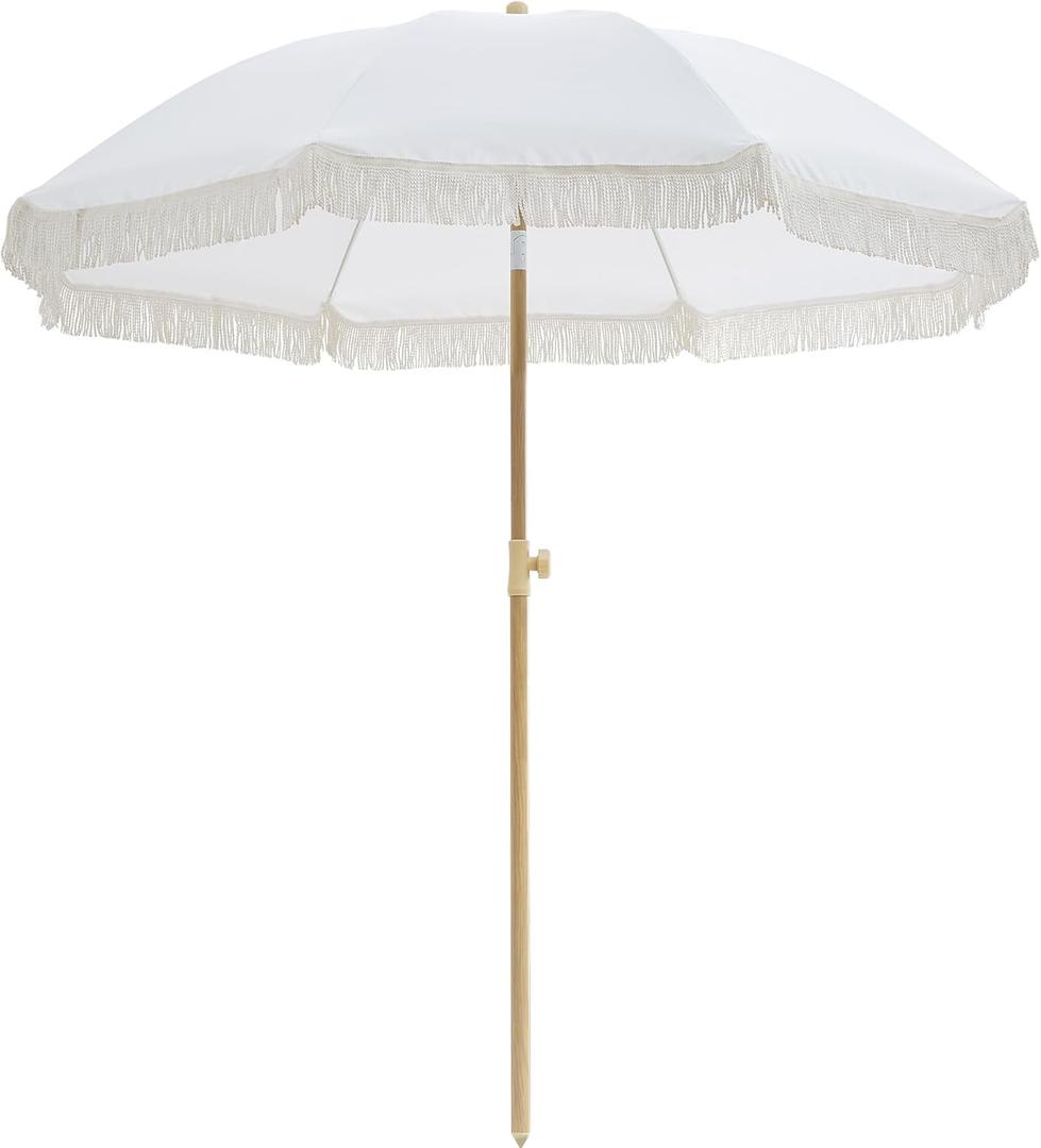 Outdoor Umbrella - Sun Protection, Rain Resistant, Windproof with Manual Open-Close Feature - Ideal for Beach, Camping, and Picnics (White)