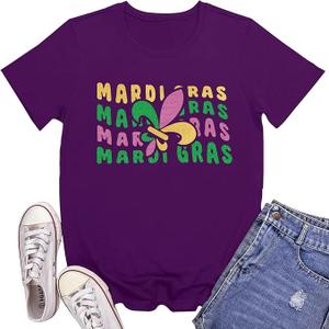Rwabing Fat Tuesday Shirts for Women Carnival T-Shirt New Orleans Party Tee Tops Size S