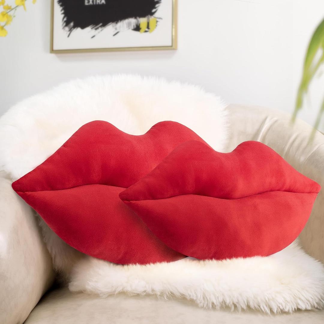 AELS 3D Large Lips Throw Pillows, Set of 2, Soft Decorative Love Pillows, Velvet Cute Pillow for Couch, Sofa, Bed, Living Room, Bedroom, Red