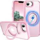 ZHK 360 Rotatable Ring for iPhone 16e Case Magnetic, [Military Grade Drop Proof] [Translucent Frosted Back Panel] Slim Non-Slip Matte Phone Case for iPhone 16e 6.1'', Pink