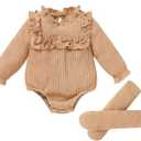 GRNSHTS Newborn Baby Girl Clothes Ruffle Rompers Toddler Fall Outfits for Girls Set Little Girl Fall Winter Clothing (0-3M, Khaki)