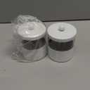 Gaussra White Apothecary Jars, White Qtip Holder - Stainless Steel Bathroom Jar with Stickers - Farmhouse Decor Qtip Dispenser for Qtips, Cotton Balls, Swabs, Makeup Sponges (2-Pack)