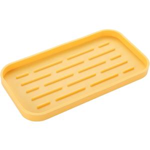 Silicone Kitchen Sink Organizer Tray for Multiple Usage, Easy Clean, Eco-Friendly Sponges Holder for Kitchen Bathroom Counter or Sink, Dish Soap Dispenser, Scrubber, Bottle, Cup Yellow 10x5.3