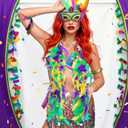 4 Pieces Mardi Gras Costume Accessory Set Sequin Mask Sequins Tassel Wrap Skirt Belly Dance Skirt Faux Feather Headband Feather Boa Mardi Gras Outfits for Women Girls Disco Carnival Party Yellow (Yellow)