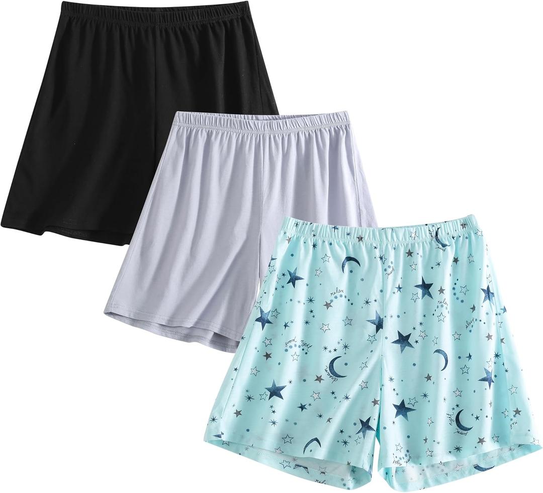 PNAEONG 3 Pack: Womens Pajamas Shorts Set Soft Elastic Waist Lounge Shorts Printed PJ Bottoms 3XL