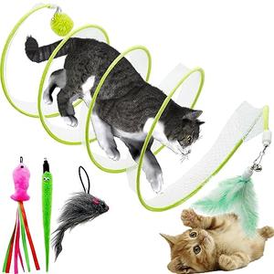 Self Play Cat Hunting Spiral Tunnel Toy, Folded Cat Spring Tunnel Toys for Indoor Cats (Green)