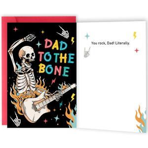 2 x ICOOLYI Funny Father's Day Cards Gifts for Dad Fathers Day Card from Daughters, Sons, Kids Dad to the Bone!' Rock 'n' Roll Design, Skeleton with Guitar