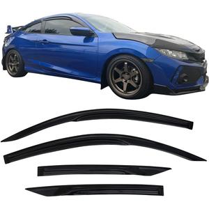 IKON MOTORSPORTS Tape On External Window Visor, Compatible with 2016-2020 Honda Civic Coupe 2Dr 10th Gen FC FC3 FC4, Transparent Smoke Tinted Mugen Style Air Deflector Sun Shade Rain Guard Wind Vent