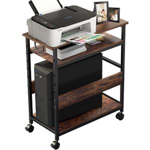 Computer Tower and Printer Stand, Height Adjustable Computer Tower Stand, 3-Tier PC Holder, PC Stands for Floor, Printer Stands with Wheel, Suit Tower Smaller Than 9" D x 19.7" W x 18.8" H