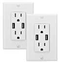OviiTech 2.4 AMP Dual High Speed Wall Mount Charger USB Outlet,15A Tamper Resistant Receptacle, 2 Wall Plate Included,White (2 Pack)