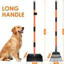 Pooper Scooper, Long Handle Dog Pooper Scooper for Medium Small Dogs Heavy Duty, Pet Supplies Stainless Metal Tray and Rake Set, Use on Grass, Dirt or Gravel