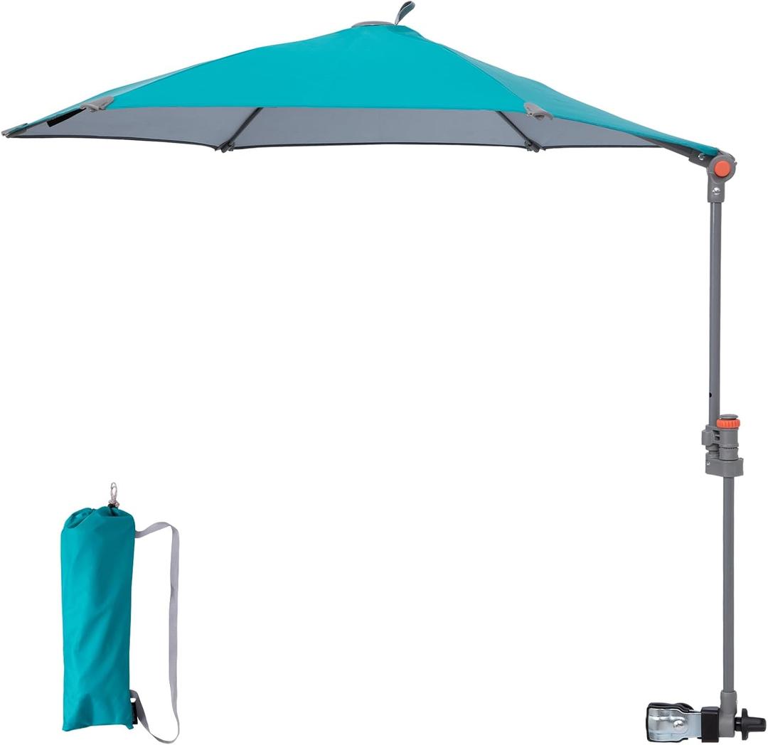 Chair Adjustable Umbrella with Clamp UPF 50+ with Universal Clamp for Beach Chair, Cyan