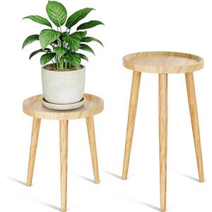 Plant Stand Indoor 2 Pack, Wood Mid Century Indoor Plant Stand, Tall Plant Stands for Flower Pot, Round Plant Table Side End Table With Raised Design, Natural Wood, 11.7"x18.8" & 11.7"x13"