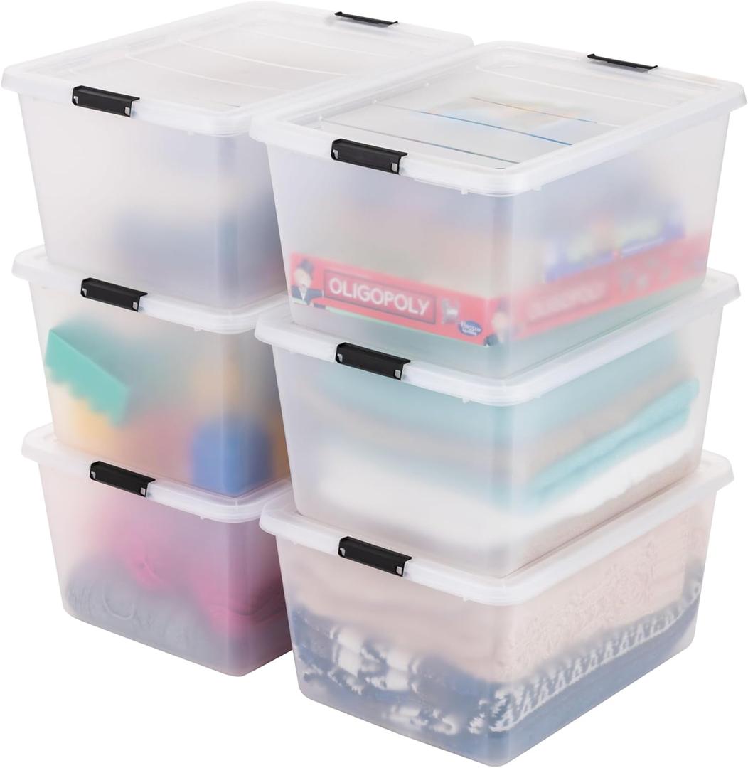 IRIS USA 6-Pack High-Capacity Clip Box with Latching Lids, 32 Quart Craft Storage Bins, Art & Writing Supply Containers for Home, Office & Classroom Organization