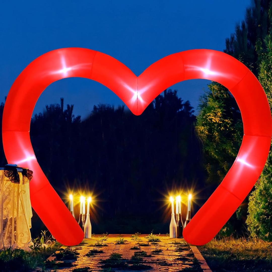 Shappy 9 FT Valentine Inflatables Outdoor Decorations Heart Blow up Inflatable Archway with Build in LEDs for Indoor Outdoor Lawn Yard Garden(Red)