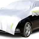 Half Car Cover with Cotton All Weather Car Body Covers Outdoor Indoor for All Season Waterproof Dustproof UV Resistant Snowproof Universal (Fit MPV/SUV Length 184'' to 195''), Silver