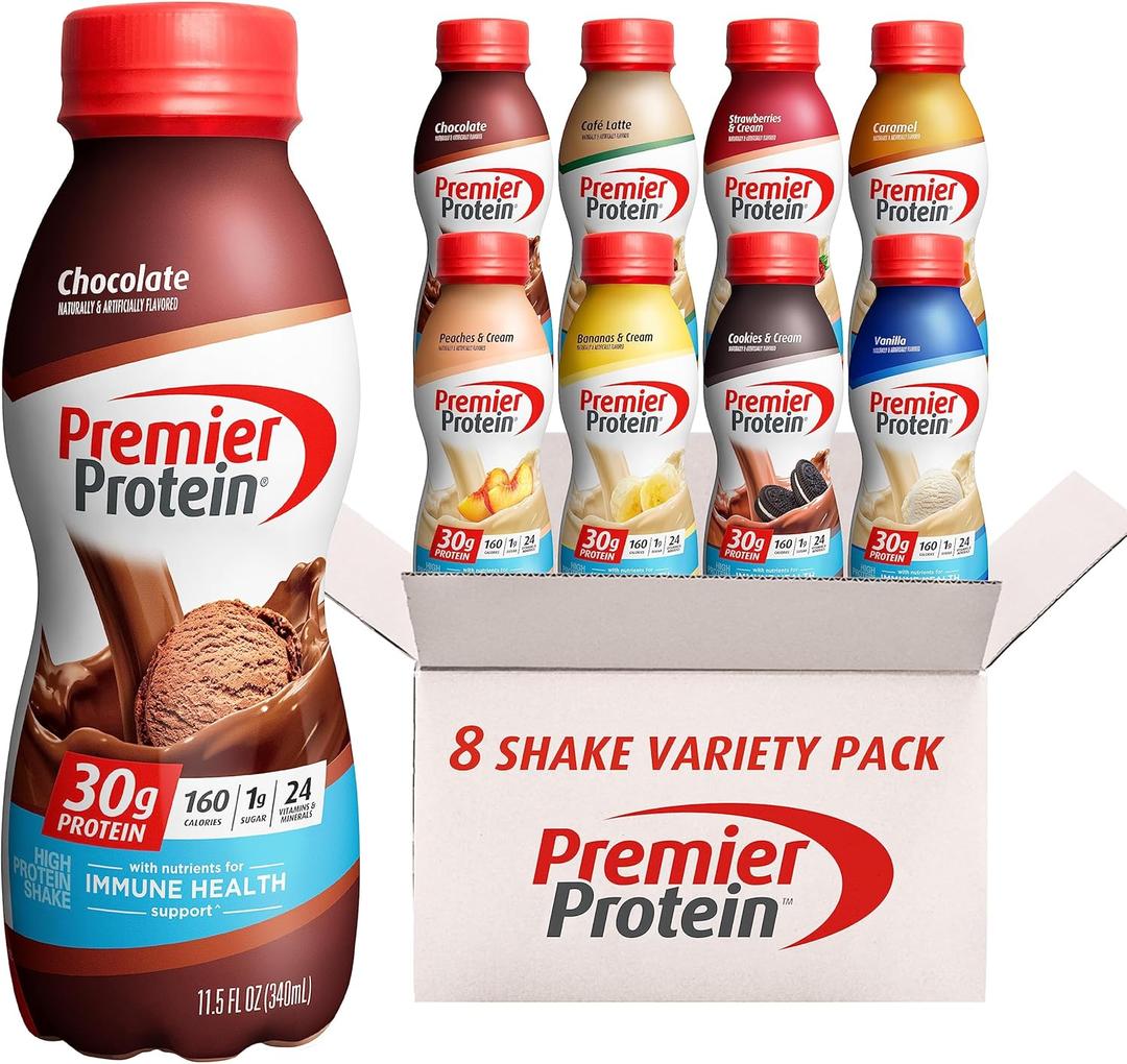 Premier Protein Shakes, 8 Flavor Variety Pack, 30g Protein, 1g Sugar, 24 Vitamins & Minerals, Nutrients to Support Immune Health 11.5 Fl Oz (8 Pack), Best By 10 MAR 2026