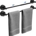 Adjustable Suction Cup Towel Bar for Bathroom Wall, 14.624 Inches Black Towel Bar, Stainless Steel Bath Towel Holder, Towel Racks for Bathroom Shower (Matte Black, 2 Pack)