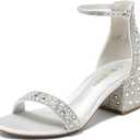 DREAM PAIRS Womens Low-Chunk Low Heel Pump Sandal (9, Silver/Rhinestone)