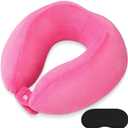 Neck Pillow Adjustable Memory Foam Travel Pillow Soft U Shaped Headrest Neck Support Pillows for Airplanes Sleeping Office Trains Cars Camping Use Rose Red
