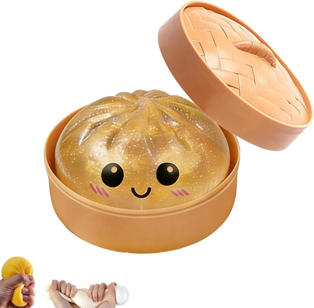 Dumpling Squishy, Squishy Dumpling Toy, Mystery Dumplings Squishies, Soft Squeeze Decompression Dough for Adults (Glitter Gold)