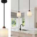 5.9" Drum Pendant Light with White Fabric Shade Modern Hanging Pendant Light Fixture| Adjustable Semi Flush Mount Kitchen Island Dining Room Bedroom Black 2 Pack