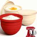 Silicone Bowl Insert for Kitchen Aid 5 Qt Tilt-Head - Patented Design Bowl Liner, 3pack with Lids, Resistant to collapse Thicker Bowl Insert, Foldable, Heat/Cold Resistant (Red*Beige*Beige)