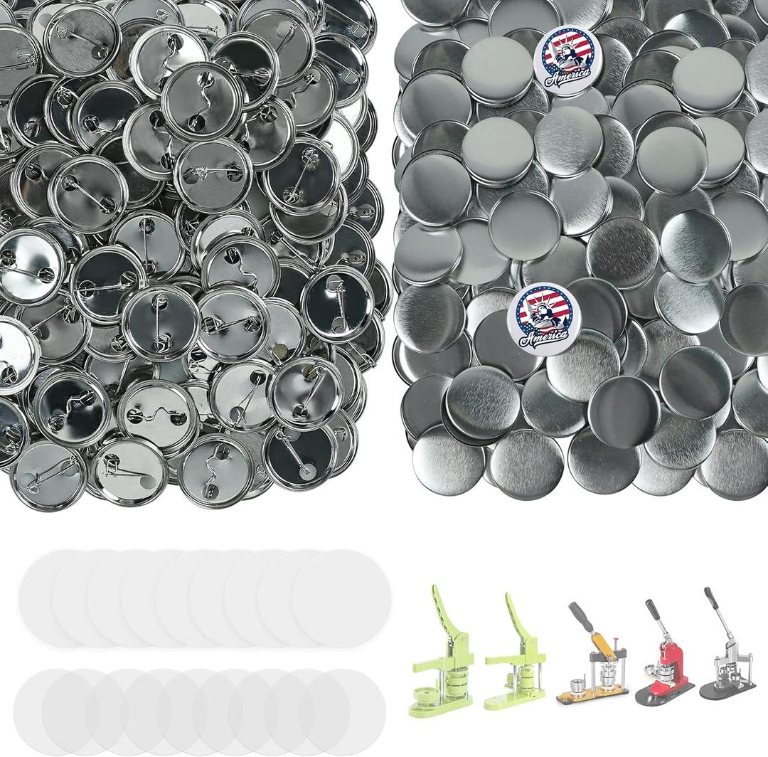 200 Sets Button Maker Supplies, 25mm / 0.98 inch Button Supplies Buttons Parts, (Approx. 1 inch) Metal Blank Badge Parts with Blank Paper for Buttons Maker Machine Pin Maker Press
