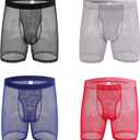 Evankin Men's Underwear Sexy Mesh Breathable Boxer Briefs Low Rise Cool Valentines Boxers Pack Set (Large, Style 14 Black/Red/Grey/Royalblue)