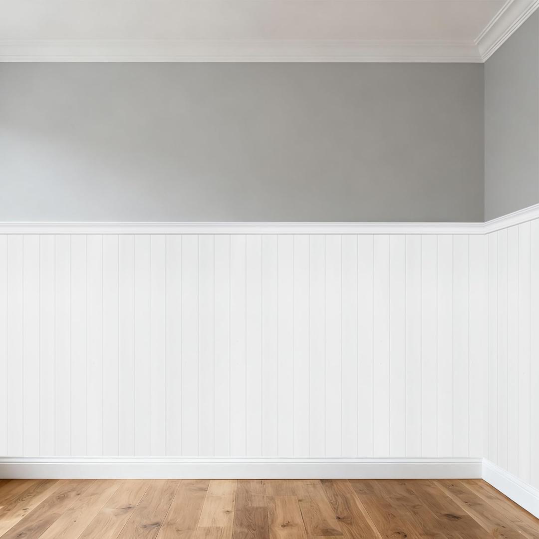 Pre-Cut Wainscoting Panels Kit, WPC Slats Accent Wall Panel for Home Decor Covers 39 x 79 in, Ready to Assemble Decorative Beadboard Panels for Interior Wall Moulding (Style 02)