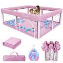 TOREVSIOR Foldable Baby Playpen with Mat, 50"×71" F oldable Playpen for Babies and Toddlers, Indoor & Outdoor Kids Safety Play Pen, Portable Play Yard, Foldable Baby Playpen with 50 Ocean Balls