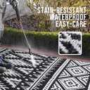 OLANLY Outdoor Rug Waterproof 9x12 ft, Reversible Outdoor Plastic Straw Rug, Boho Patio Rug, Indoor Outdoor Carpet, RV Mat Outside for Patio, Camp, Picnic, Balcony, Deck, Backyard, Black & White