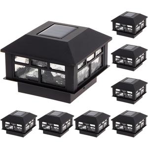 GreenLighting Modern Solar Post Cap Lights Fits 4x4 Wood, 4x4 & 5x5 PCV/Vinyl Outdoor Solar Powered Light, Fence Post, Landscaping, Deck, Garden- Bright LED, Waterproof Black 8 Pack