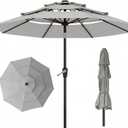 10ft 3 Tier Patio Umbrella, Outdoor Market Table Umbrella with UPF 50+ Vented Canopy, 8 Sturdy Ribs, Easy Push Button Tilt and Crank, Windproof for Deck, Pool, Backyard and Garden
