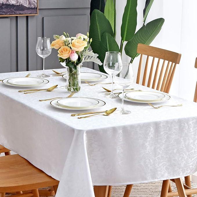 maxmill Jacquard Tablecloth Damask Design Water Resistance Antiwrinkle Heavy Weight Soft Table Cloth for Buffet Banquet Parties Event Holiday Dinner Square 60 x 60 Inch Beige