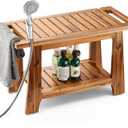 Tinamo 28" Shower Benches for Inside Shower - 400Lbs Capacity - Wooden Shower Stool Waterproof for Shaving Legs - Bench Seat with Storage Towel Shelf for Bathroom - Chair Spa Bath Nail Shave (Acacia)