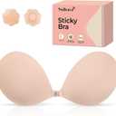 Strapless Sticky Bra Push Up for Women, Adhesive Silicone No Show Bra for Backless Dress, Invisible Reusable V Shape, C