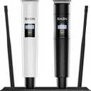BASN UHF Dual Channel Wireless Microphone System, Handheld Mics for Stage, Karaoke, Weddings, DJ, and Events (Black & White)