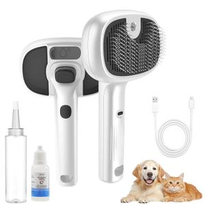 Pet Steam Brush for Cat and Dog,4-in-1 Grooming Tool with 2 Water Spray,Cat Hair Brush for Long & Short Haired Pets,Dog Brush for Shedding Easy to Clean