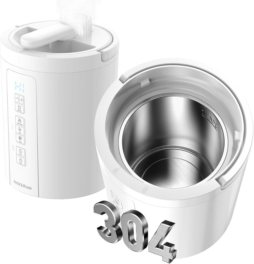 3L Stainless Steel Humidifier for Bedroom, Warm Mist Humidifiers Easy Clean, Steam Humidifier for Living Room, Whisper-Quiet and Filter less, with Sleep Mode and Timer, Auto-off Setting