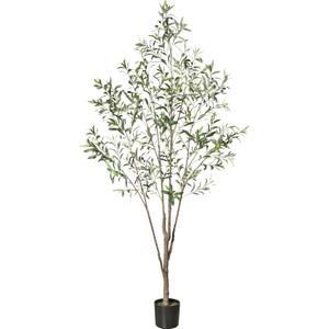 Olive Trees Artificial Indoor, 7FT Tall Faux Olive Tree, Fake Potted Olive Tree, Artificial Plants with Natural Wood Trunk and Lifelike Fruits for Home Room Office Decor and Housewarming Gift (7in)