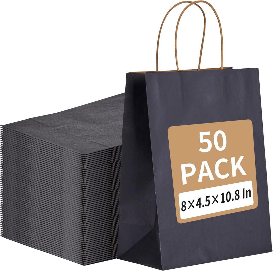 RACETOP 50 Pack 8x4.5x10.8 inch Medium Navy Blue Kraft Paper Bags with Handles Bulk, Gift Bags, Shopping Bag for Boutique, Wedding Party Favor, Merchandise, Retail, Small Business, Bulk