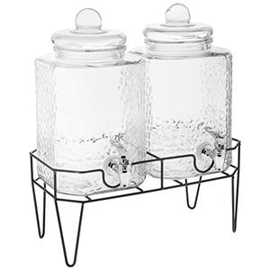 Style Setter Glass Beverage Dispenser with Stand (Set of 2), 1.5 Gallon Glass Drink Dispenser with Stand & Spigot, Party Drink Dispenser for Lemonade, Punch, Water, Juice Dispensers for Parties