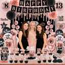 13th Birthday Decorations for Girls, Black Rose Gold It's My 13th Birthday Banner, Balloons,Hanging Swirls,Cake Topper,Backdrop,Crown,Sash,Paper Fans,for Happy 13 Years Old Party Decor Supplies