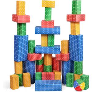 NATIONAL GEOGRAPHIC Kids Jumbo Cardboard Building Blocks  40 Heavy-Duty Bricks in 3 Sizes, Build & Learn with Game Spinner & Activity Cards for Kids 3+, Indoor Play Construction Toy for STEM Learning