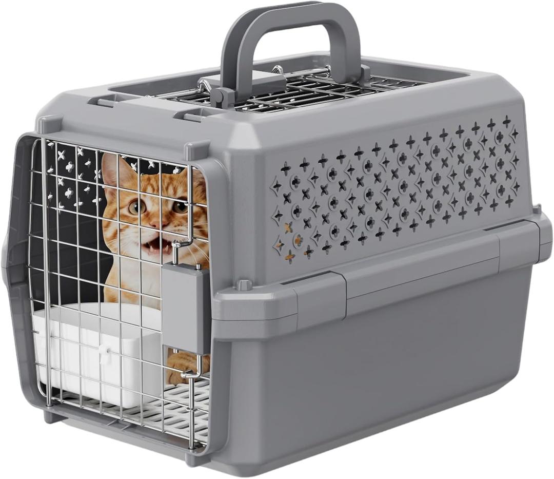 RIZZARI Grey Small Hard Sided Pet Carrier, Portable Ventilated Travel Crate with Metal Door and Handle for Small Dogs and Cats, Perfect for Car Rides, Vet Visits and Daily Use
