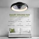 LUDOMIDE Ceiling Fans with Lights 20'' Flush Mount Fan Remote & APP Control Black Low Profile 6 Wind Speeds Smart Dimmable LED for Bedroom Living Room (Y1095-BK-ELE)