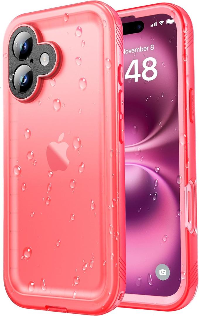 SPORTLINK for iPhone 16 Waterproof Case - Shockproof Dustproof Case with Built-in Clear Screen Protector, Full Body Heavy Duty Sealed Protective Cover for i Phone 16 6.1" Pink
